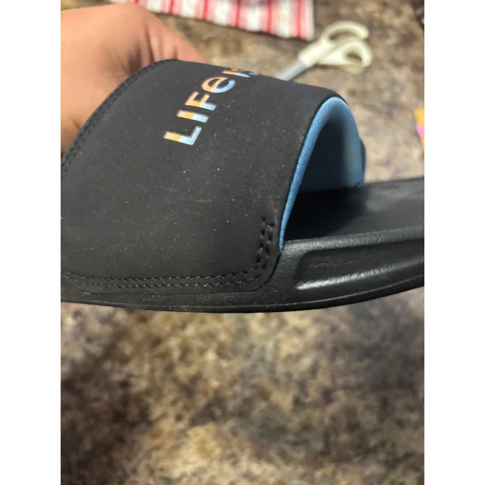 Reef Mens One Slide Sandals Black Life Is Good Logo Comfort Beach Shoes Size 11